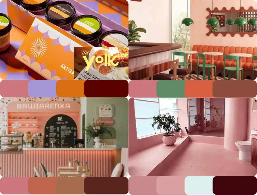 moodboard with cafes shop and colour palette under.