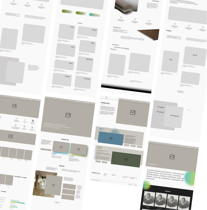 Group of early wireframes for the Novuscover website.