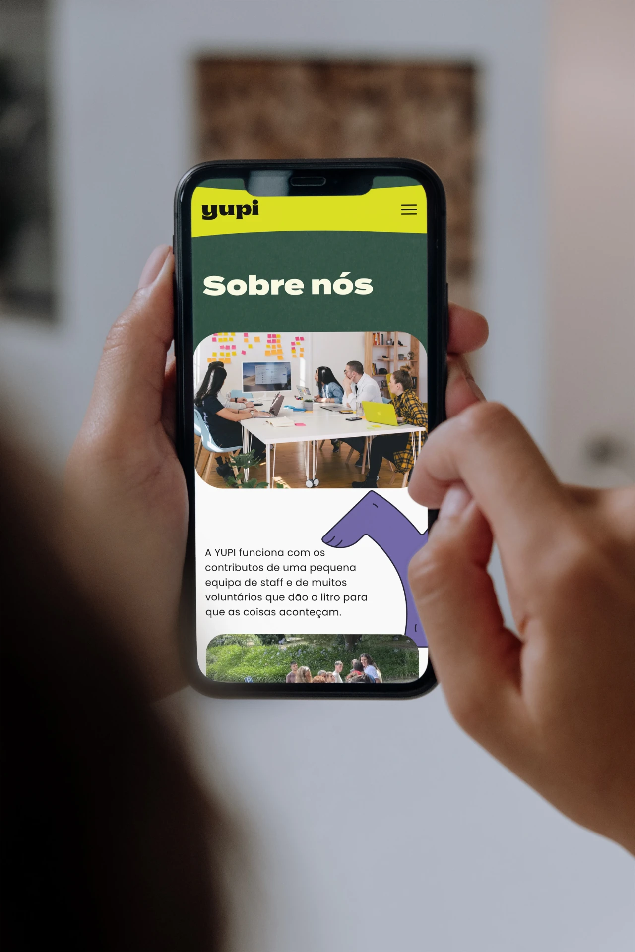 YUPI About page open on mobile.